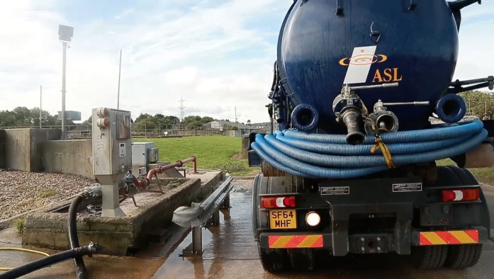 The ASL Limited septic tank emptying and jet washing tanker ready to empty at one of the many depots available to us.