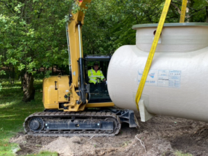 This image shows a 12 population treatment plant being installed.