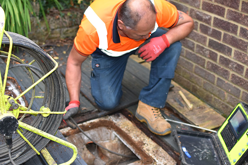 Our Darren, attending a blocked drain clearance in Guildford, Surrey