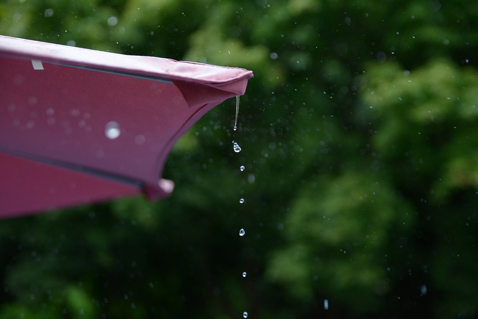An image of rain water pouring off an umbrella.