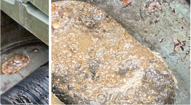 These images show fat that has collected in the holding tank of a treatment plant, after just 6 weeks, without the property owner being aware that they were allowing fat into their drains.