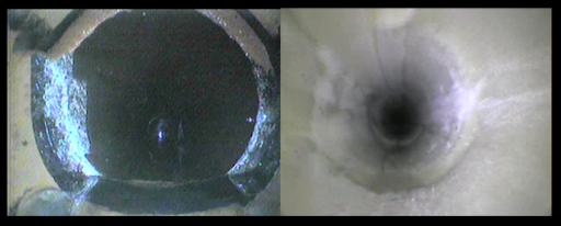 blocked drain callouts may reveal the need for drain repair by structural lining. This image shows a damaged drain before and after repair by structural lining.