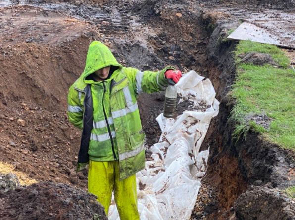 This image shows the grease, fat and oil collected from a drainage field that has been polluted due to surface water going where it shouldn't.