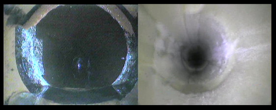 This image is a before and after shot of drain lining. 