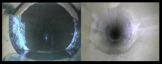 This image is a before and after shot of drain lining.