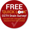 Rodding, light jetting and a FREE 'Quick Look' drain survey with a blocked drain callout.