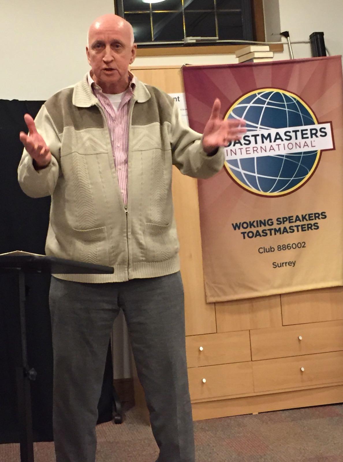Our Gerry speaking at a Toastmasters group.