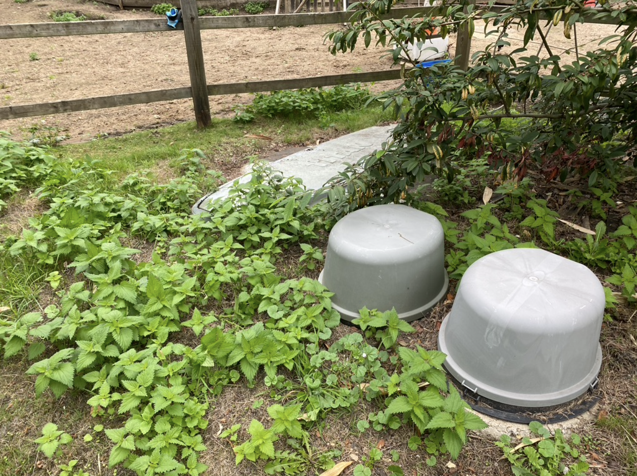 Private sewage treatment plant air pumps and access chamber