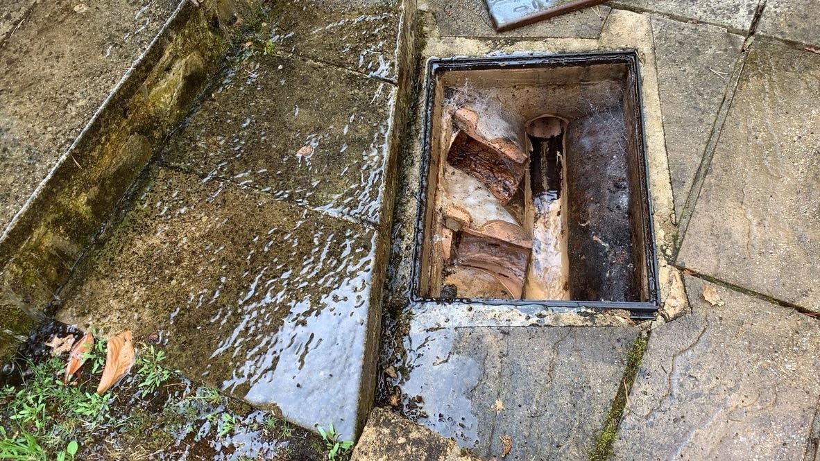 open drain in a patio