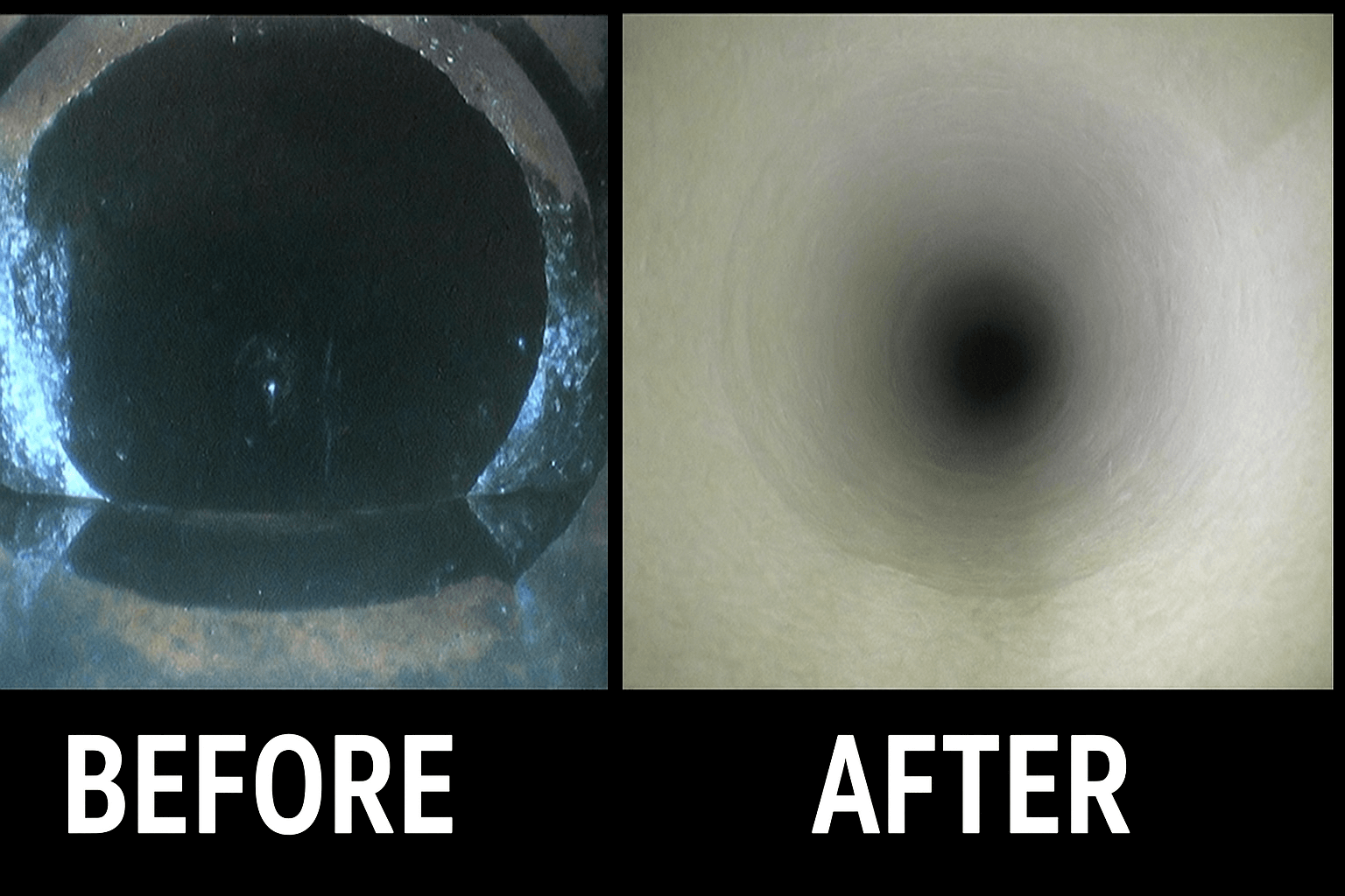 A before and after shot from a CCTV drainage camera