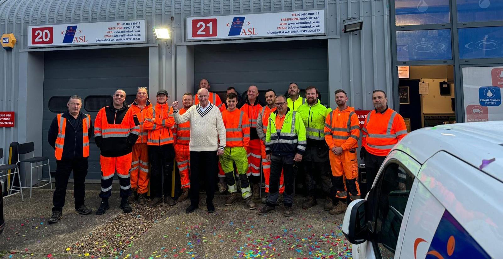 The ASL Limited team at the Guildford head office and yard.