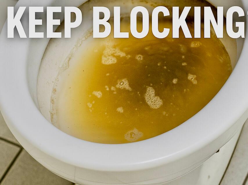 An image of a blocked toilet backed up with waste water due to a collapsed drain.