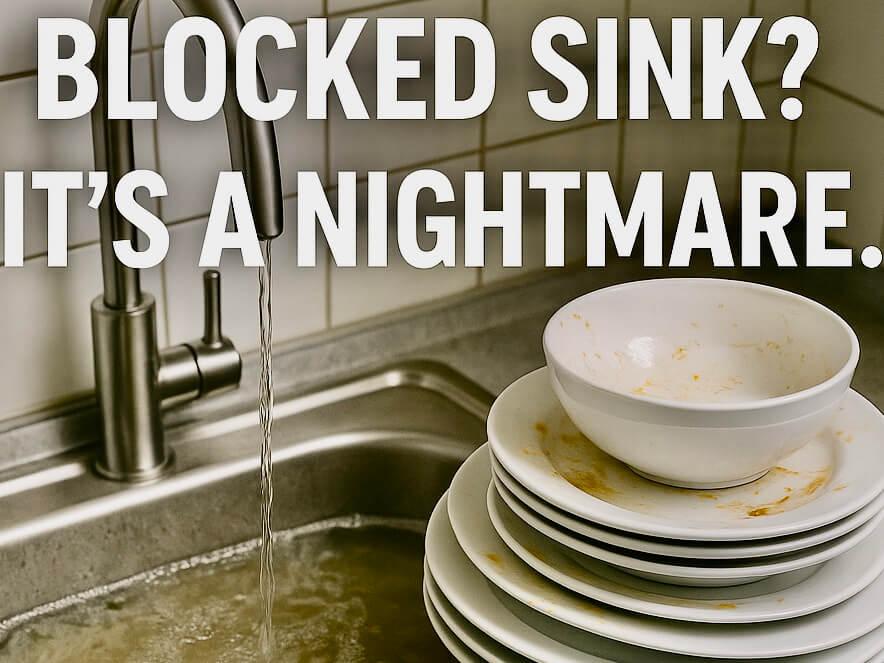 This is an image of a blocked sink due to frozen drains.