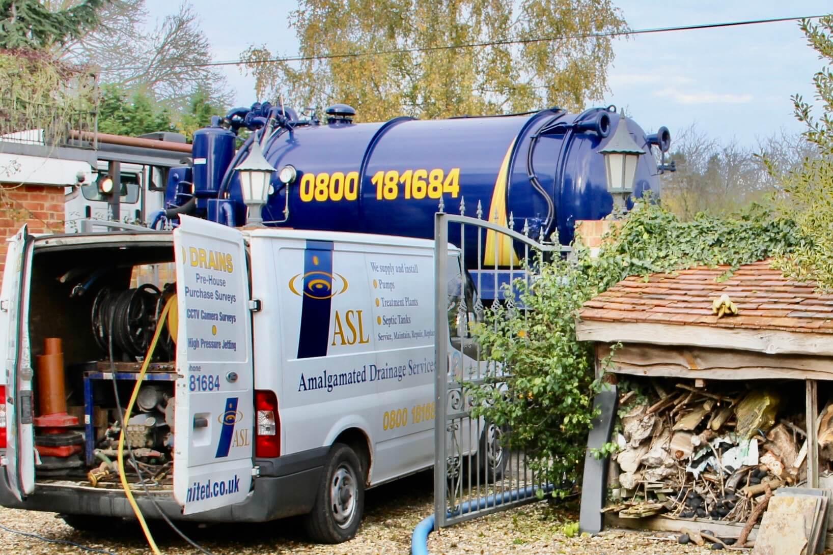 The ASL teams on site attending to a repair of pitch fibre pipes. The tank had to be emptied in order to drain down the system and fix the problem.
