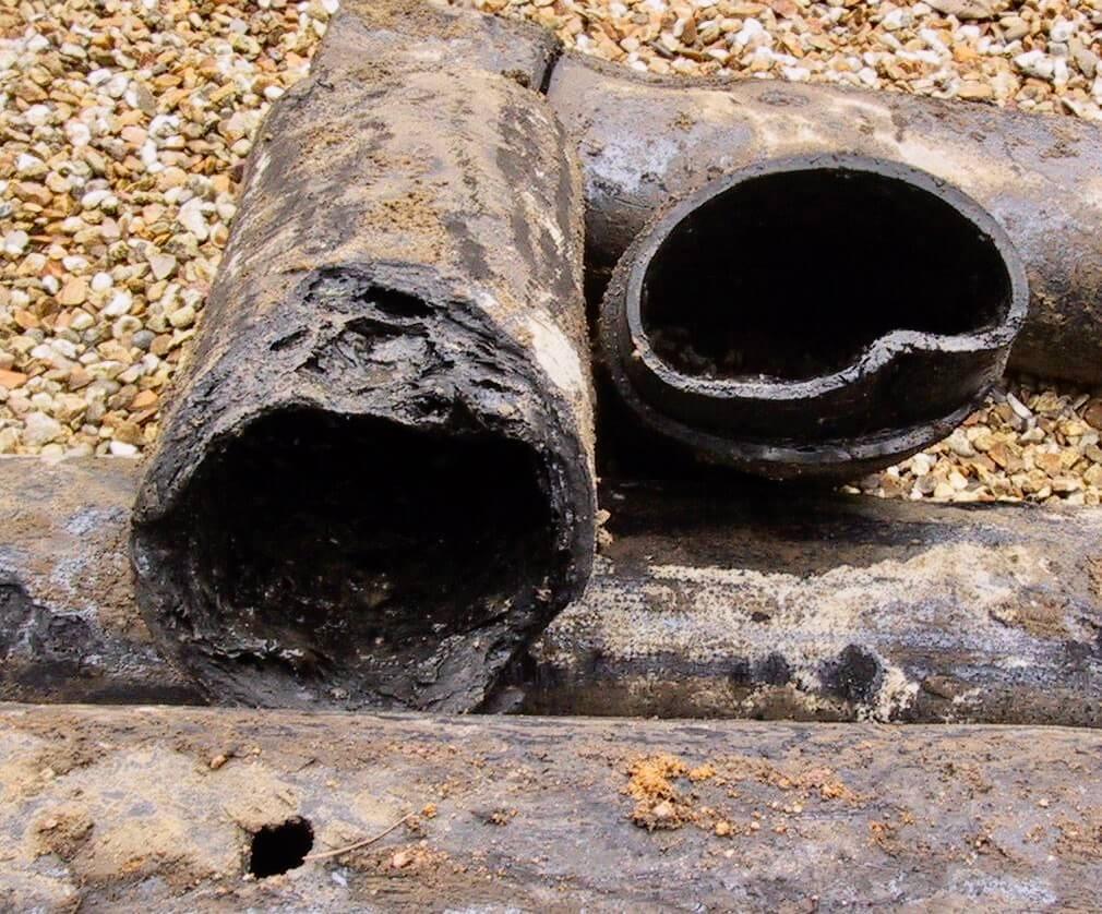 An image of pitch fibre pipes. It's hard to tell you have pitch fibre pipes until the problems begin.