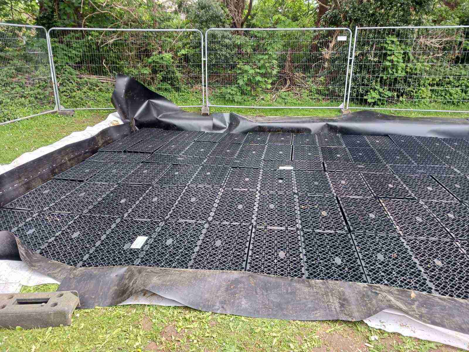 Installation of a large surface water attenuation tank at a school.