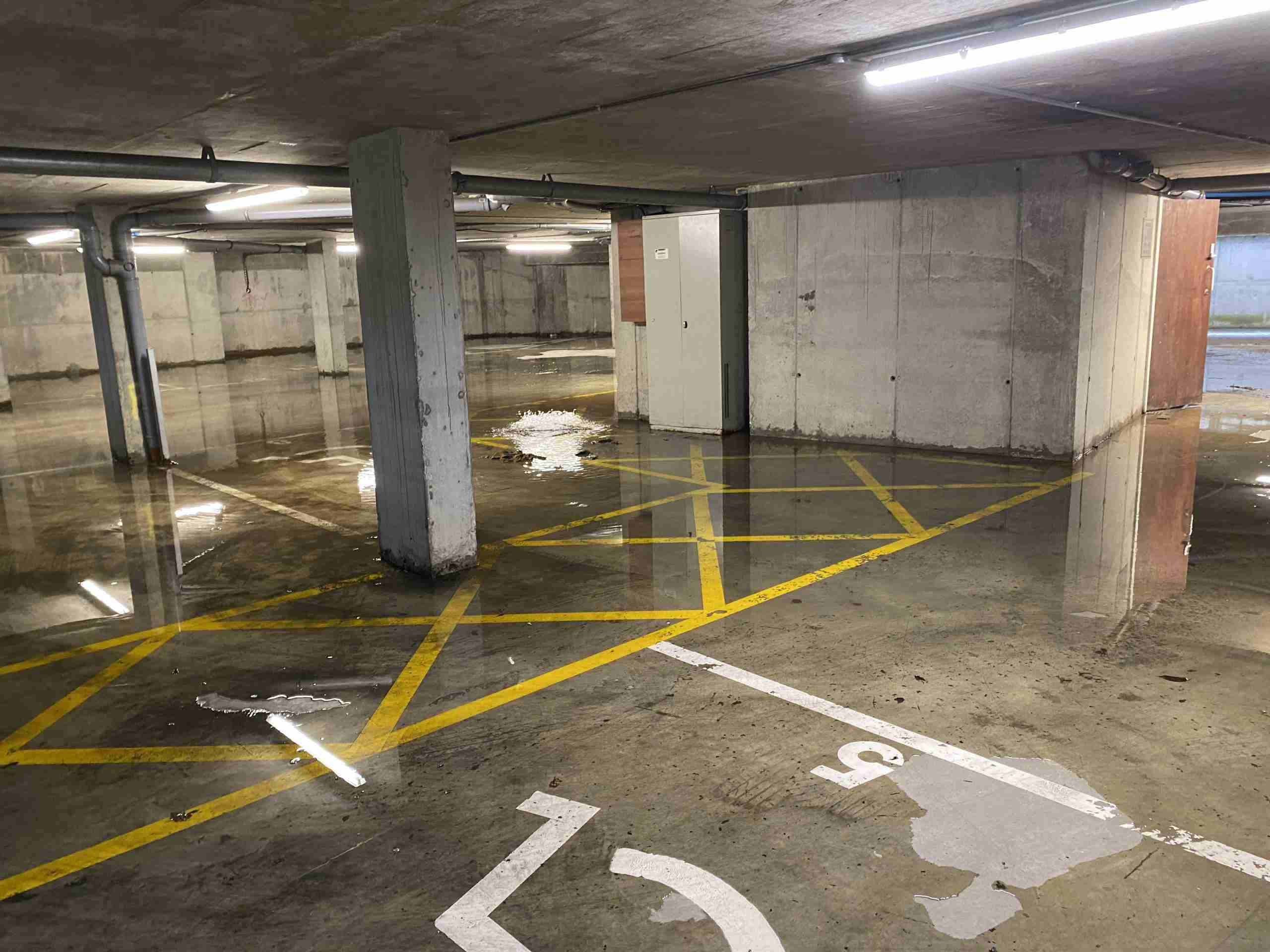 Flooding inside a commercial carpark